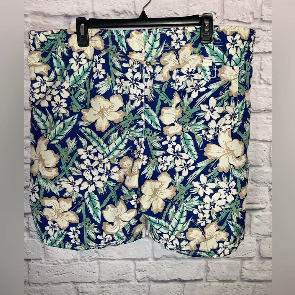 Lands' End‎ Mens Blue Floral Cargo Swim Trunks Size L 36-38 Suit Board Shorts